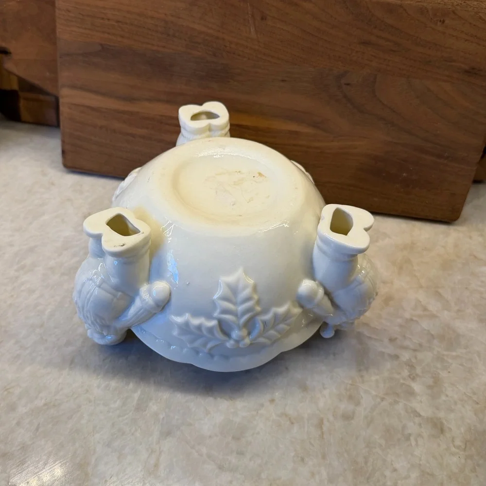 White porcelain candy Bowl with Santa Claus Design